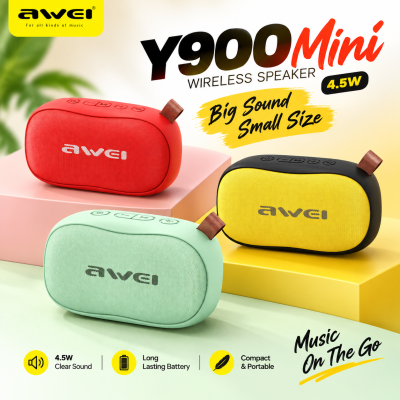 Awei Y900 Mini Portable Wireless Bluetooth Speaker – 4.5W Output, Bluetooth 4.2, Hands-Free Calling, TF Card Support & 1200mAh Battery (6 Months Warranty)